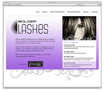 Bolder Lashes homepage