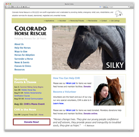 Colorado Horse Rescue homepage